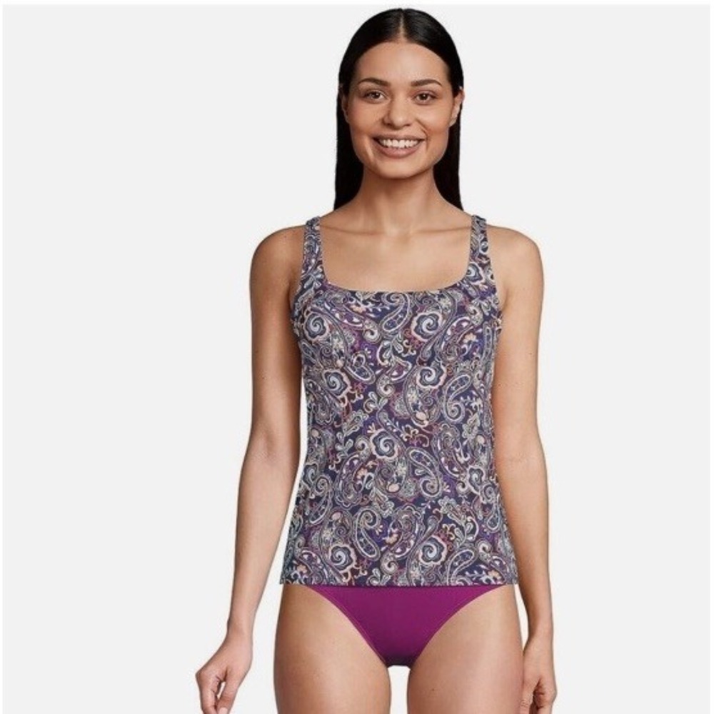 Lands' End Women Square Neck Underwire Adjustable Tankini Size 14 $75 14 D